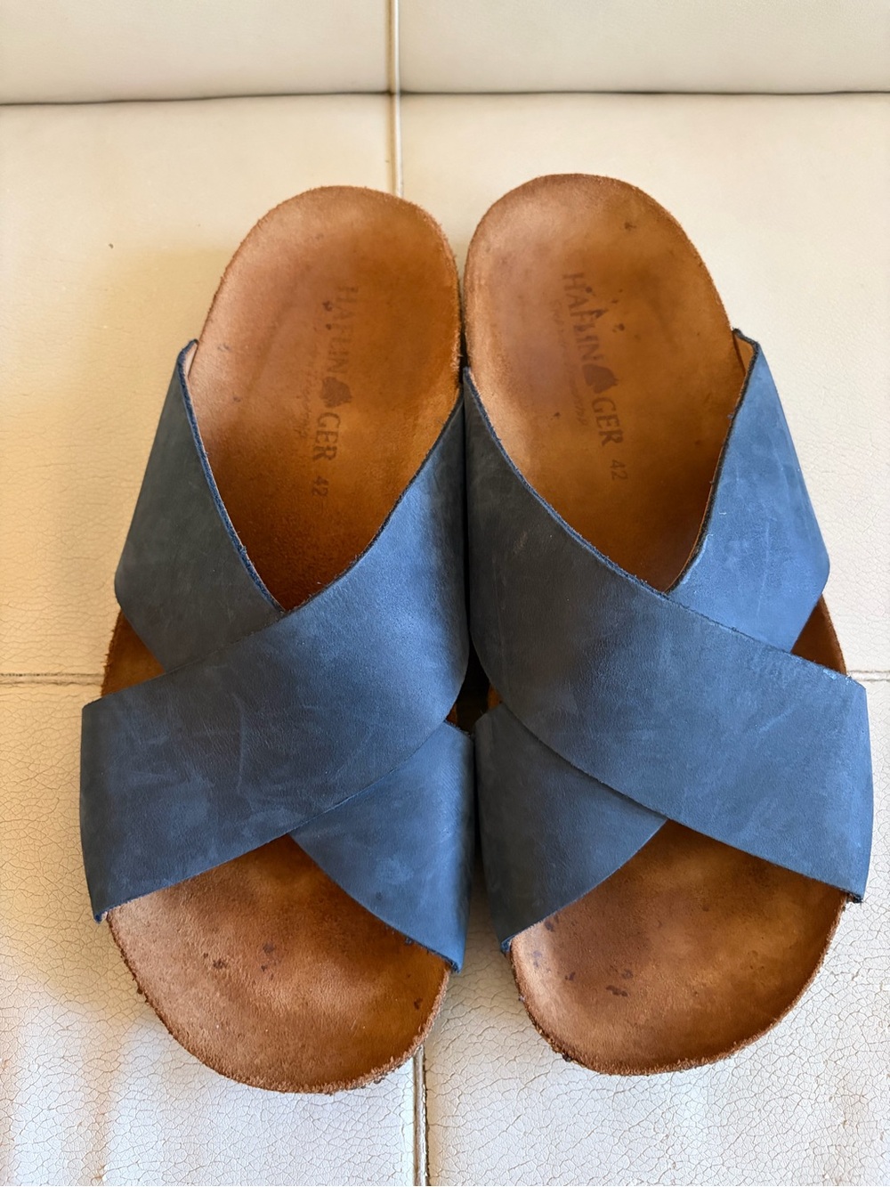 Blue Cross-Strap Women’s Slide Sandals